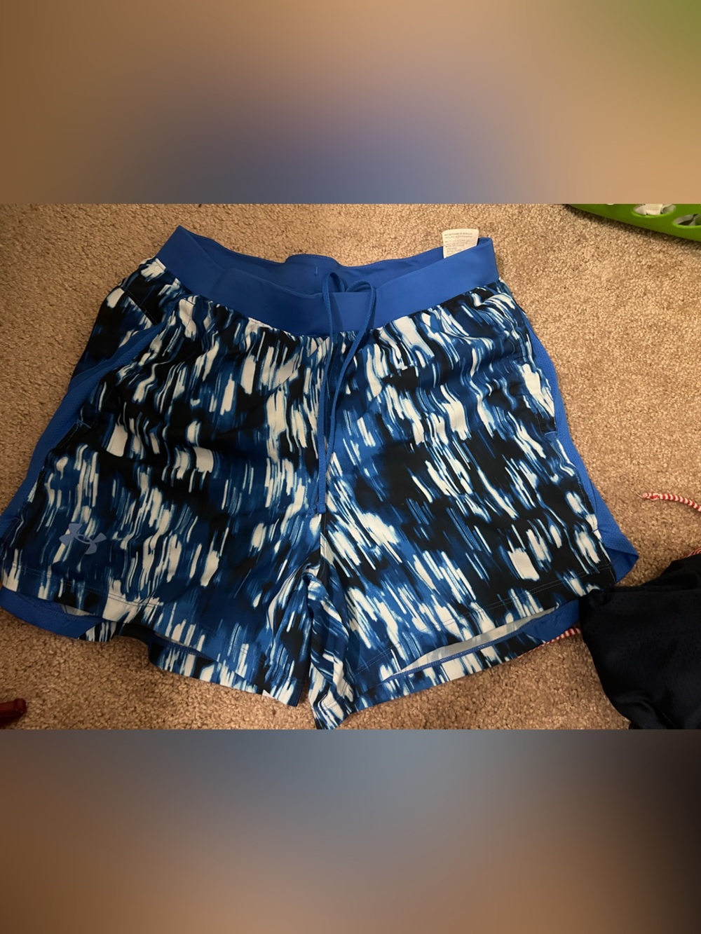 Under Armour Women’s Running Shorts Blue Abstract Print 2-in-1 Size Large